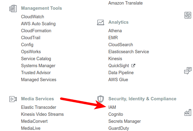 IAM location in AWS navigation bar