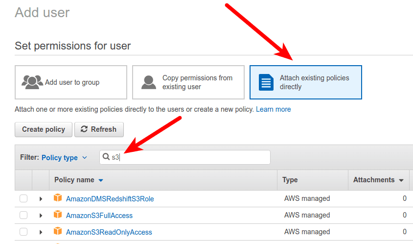 Attach existing AWS policy directly