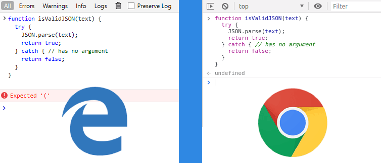 try...catch optional argument in the Edge and Chrome
