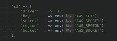 Setup AWS storage Laravel config
