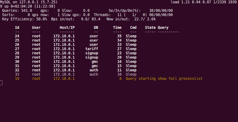 Mytop - monitoring queries and processes