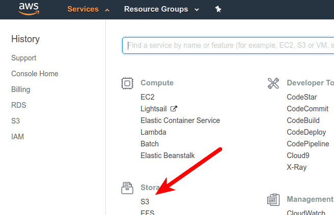 S3 location in AWS navigation bar