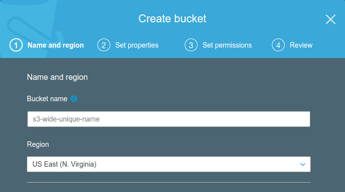 Create new AWS bucket