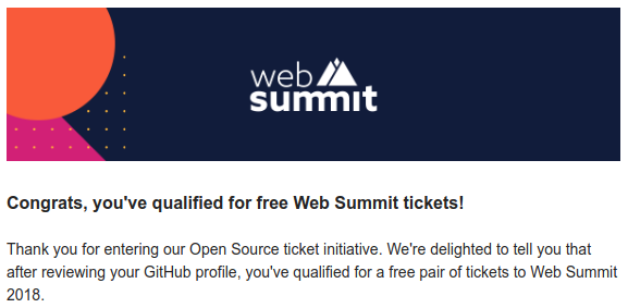 Congrats! Here are your free Web Summit tickets