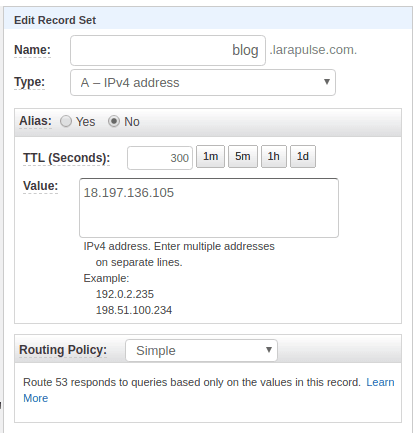 AWS Route 53 Sample DNS Entry/Edit Box