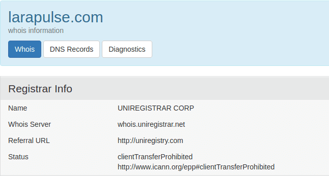 Sample registrar information from who.is